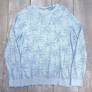 Tommy Bahama Mens XL Blue Lightweight Crewneck Sweater Pullover Printed Palms